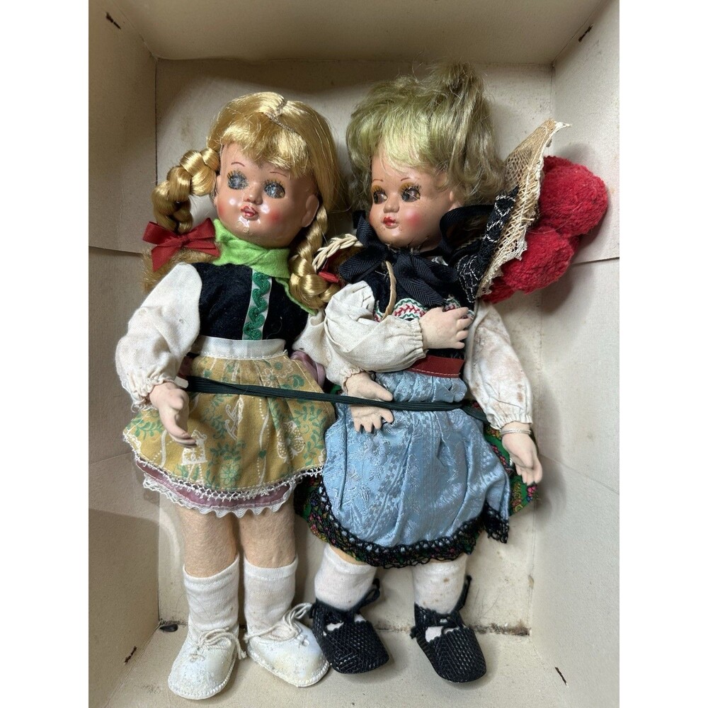 Vintage Original Schmider Trachten German Folk Dolls Pair Black Forest Barbel